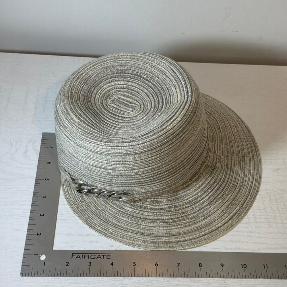 August Hat Company Metallic Silver Gray Straw Sun Hat - Picture 4 of 4